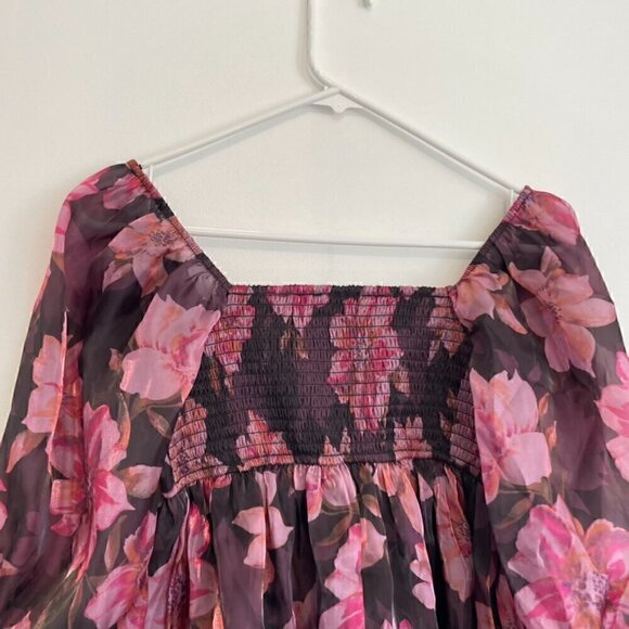 THIRTY THIRTY LA Plum Purple Pink Floral Shiny Square Neck 3/4 Sleeve Blouse S - Picture 13 of 14